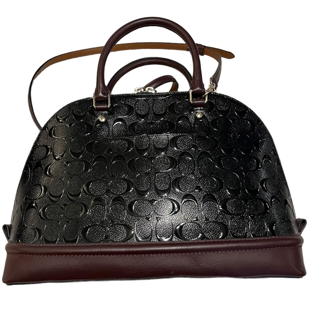 👜♥️ COACH Sierra Leather Satchel Handbag Black/Burgundy/Gold Tone Like New ❤️👜 - Picture 8 of 16